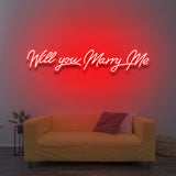 Will You Marry Me LED neon sign in red color, creating an intimate atmosphere for special proposals.