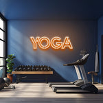 yellow yoga LED neon sign illuminating a fitness room for a vibrant and modern gym decor.